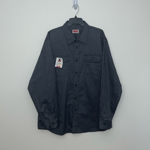 Wrangler All Day Comfort XL Men Gray Long Sleeve Mens Shirt Full Button - Picture 1 of 12